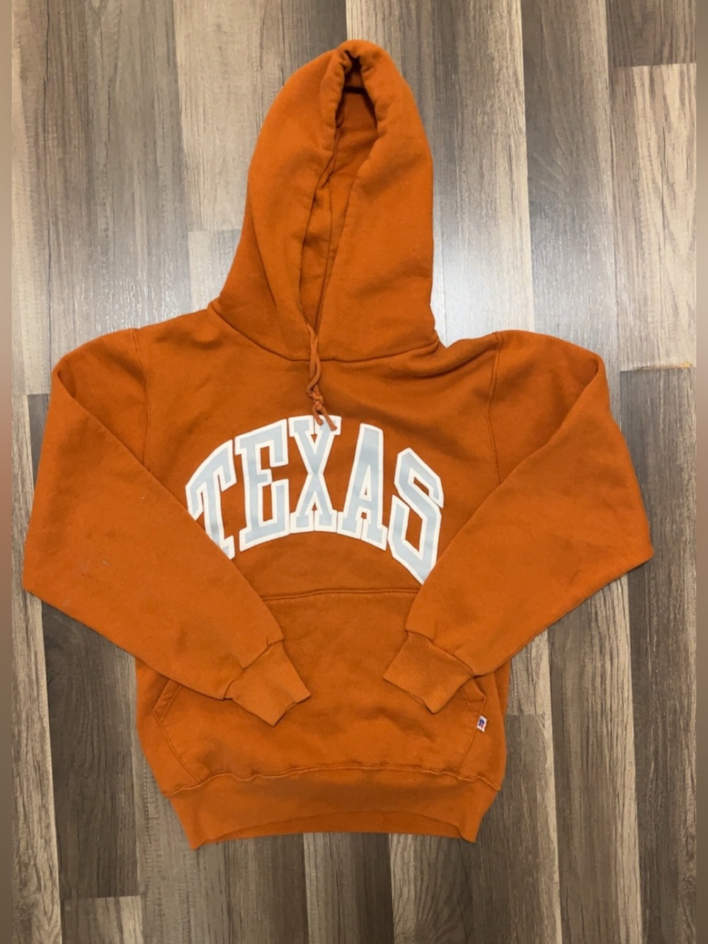 Vintage UT Texas RUSSEL ATHLETIC USA Mens Small Orange Hoodie